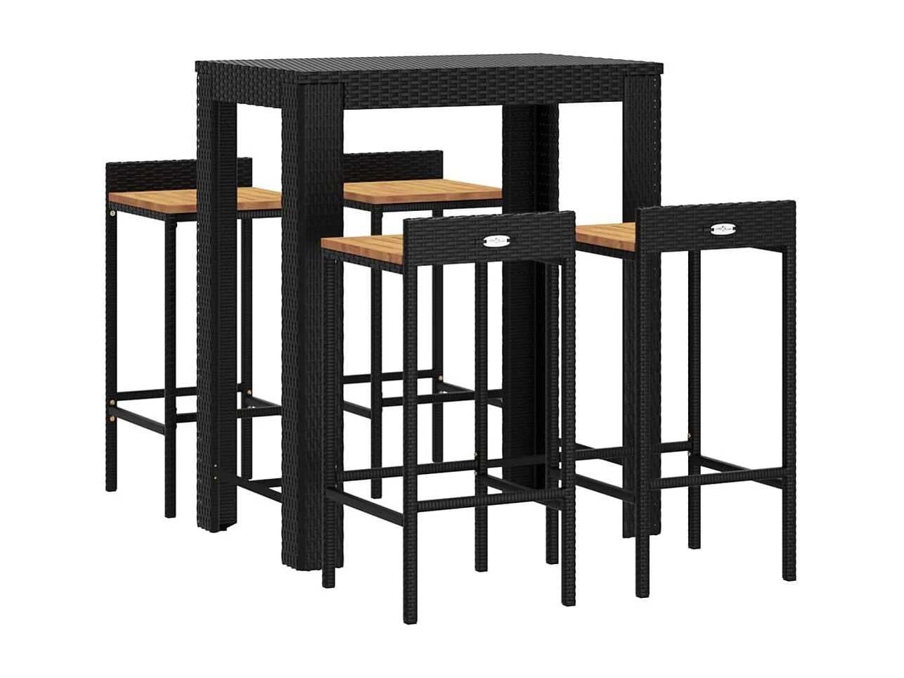 Ensemble de bar jardin 5 pcs noir poly rotin/bois massif acacia GFDF92164