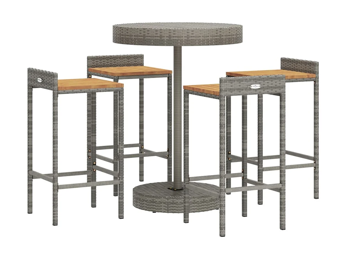 Ensemble de bar jardin 5 pcs gris poly rotin/bois massif acacia GFDF80664