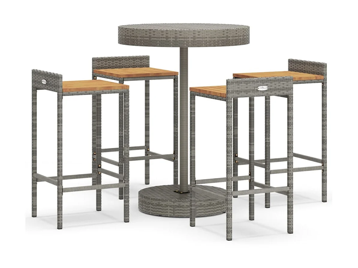 Ensemble de bar jardin 5 pcs gris poly rotin/bois massif acacia GFDF80664