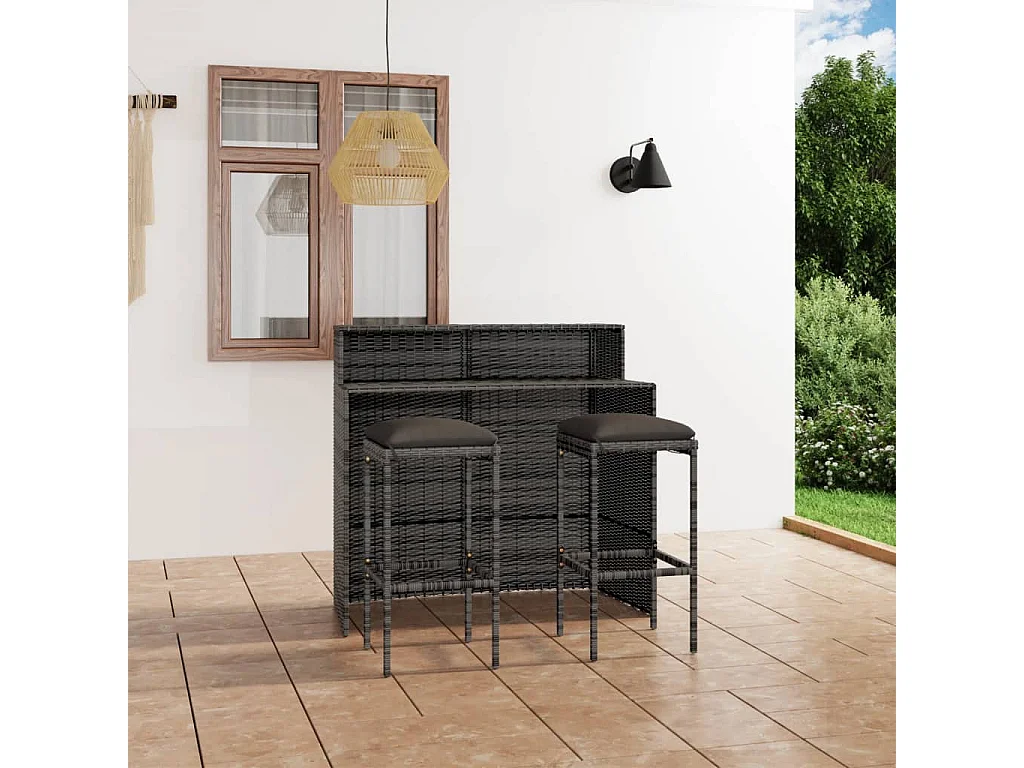 Ensemble de bar de jardin avec coussins 3 pcs Gris GFDF46382