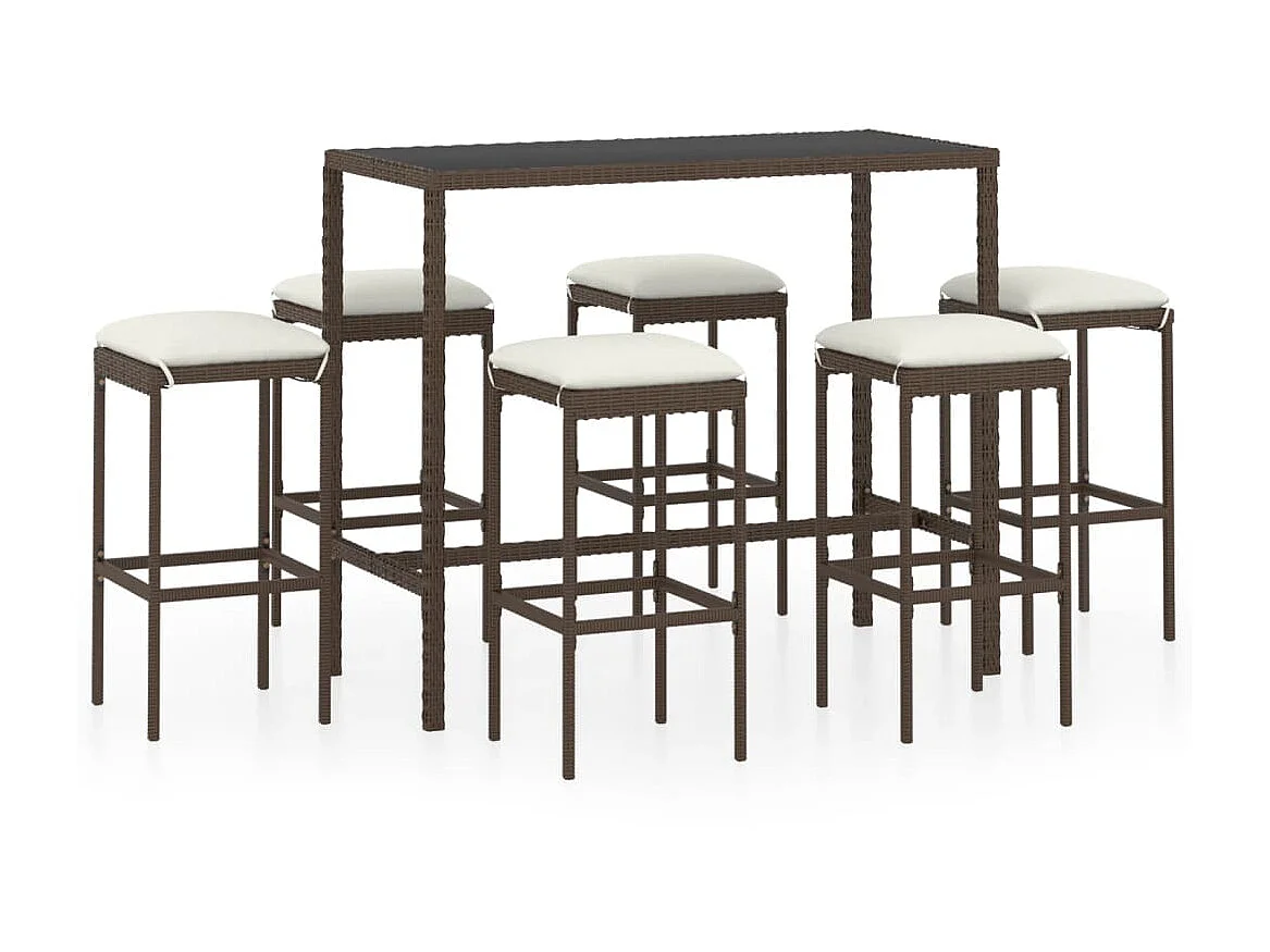 Meuble de bar de jardin 7 pcs et coussins Résine tressée Marron GFDF18644