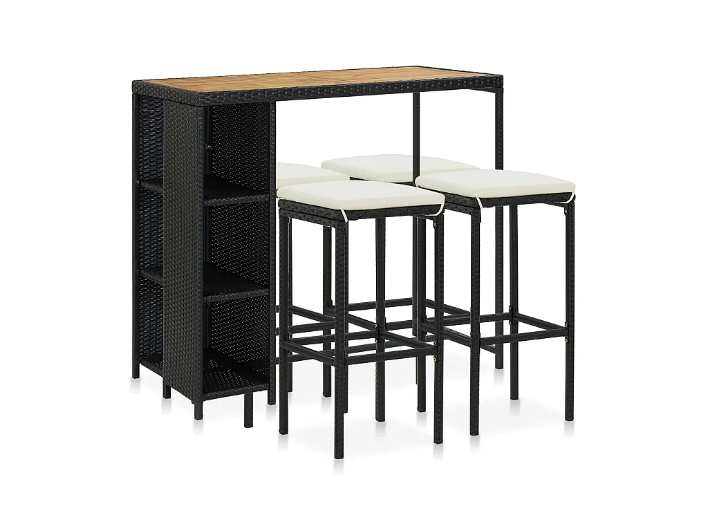 Meuble de bar de jardin 5 pcs et coussins Résine tressée Noir GFDF72856
