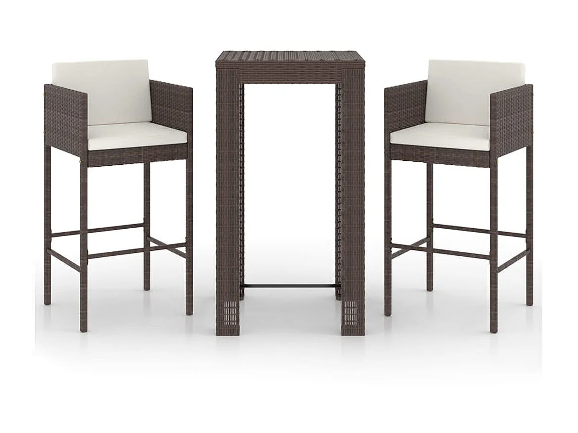 Meubles de bar de jardin 3pcs et coussins Résine tressée Marron GFDF66503