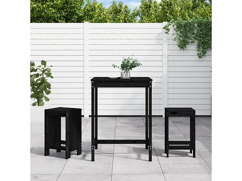 Set de mesa y taburetes altos jardín 3 pzas madera pino negro ES214194