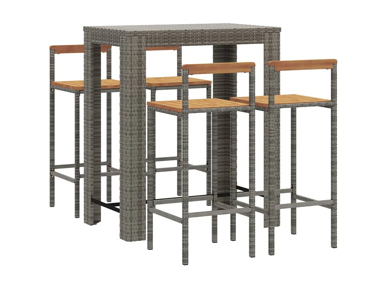 5 pcs conjunto de bar p/ jardim vime PE/acácia maciça cinzento PT721649