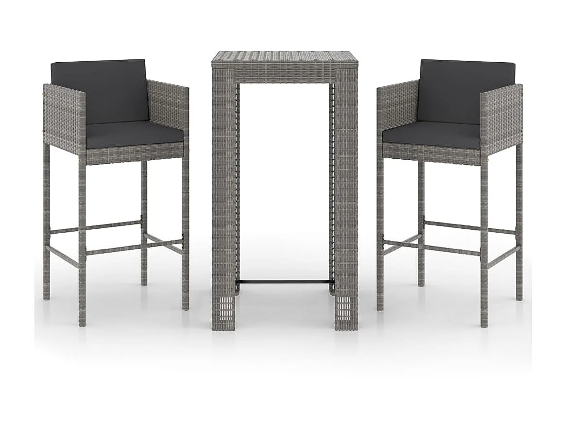 Ensemble de bar de jardin 3 pcs et coussins Résine tressée Gris GFDF37473