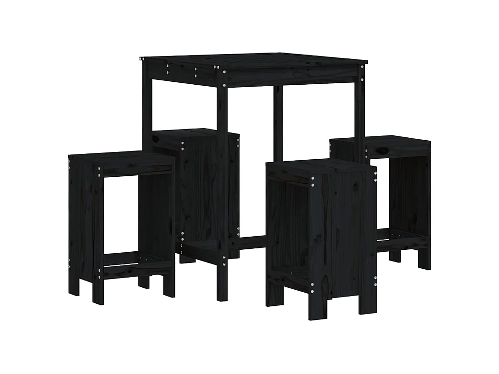 Ensemble de bar de jardin 5 pcs noir bois de pin massif GFDF57237