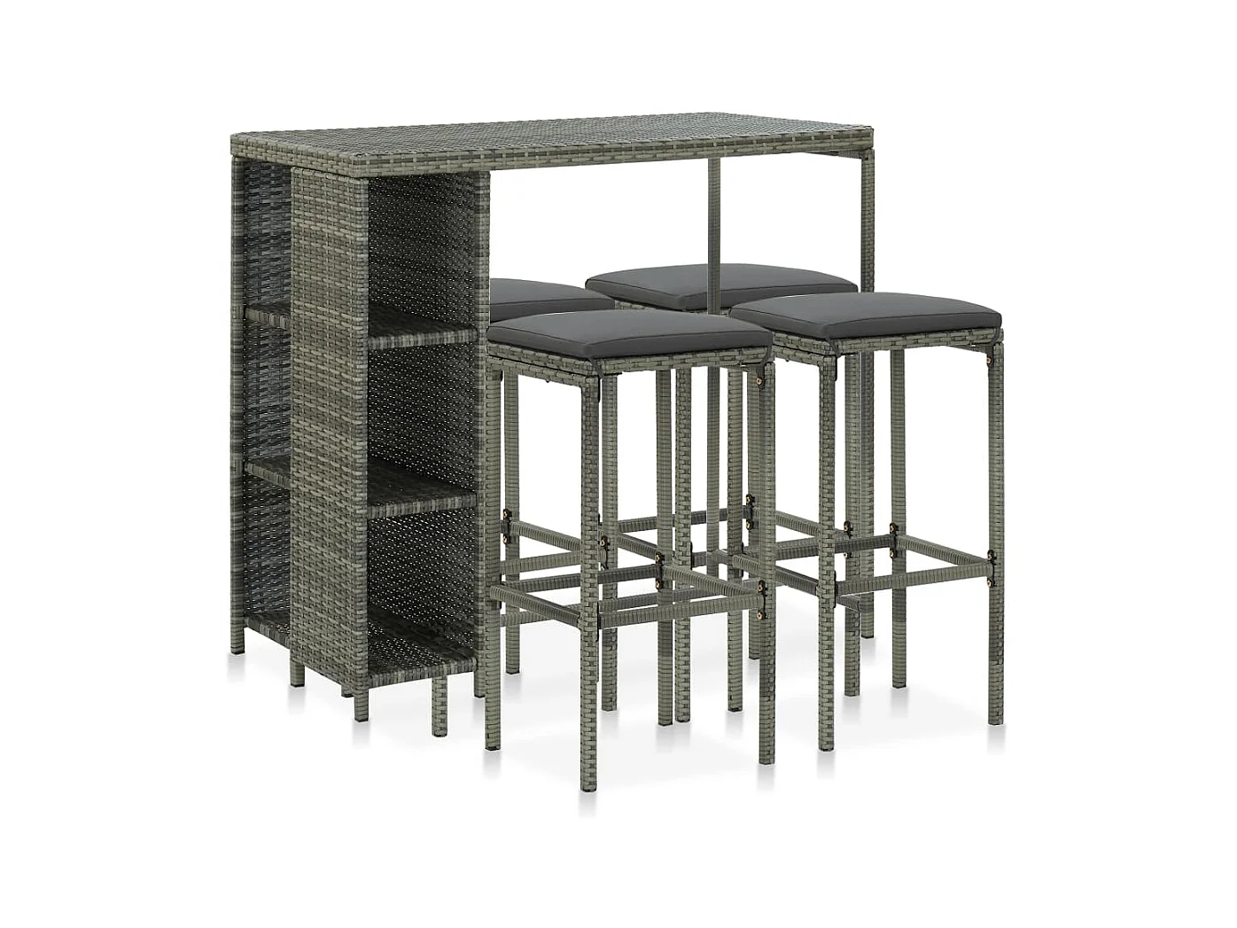 Meuble de bar de jardin 5 pcs et coussins Résine tressée Gris GFDF98073