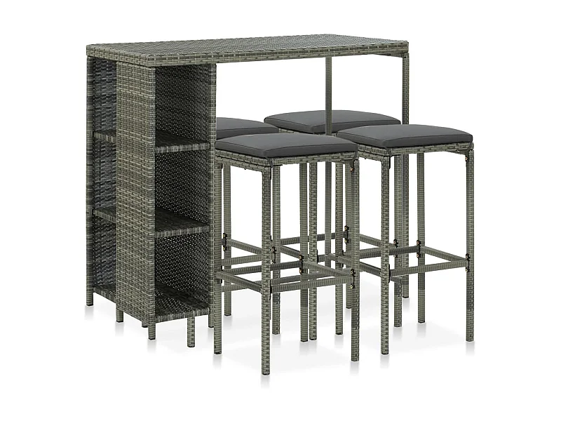Meuble de bar de jardin 5 pcs et coussins Résine tressée Gris GFDF98073