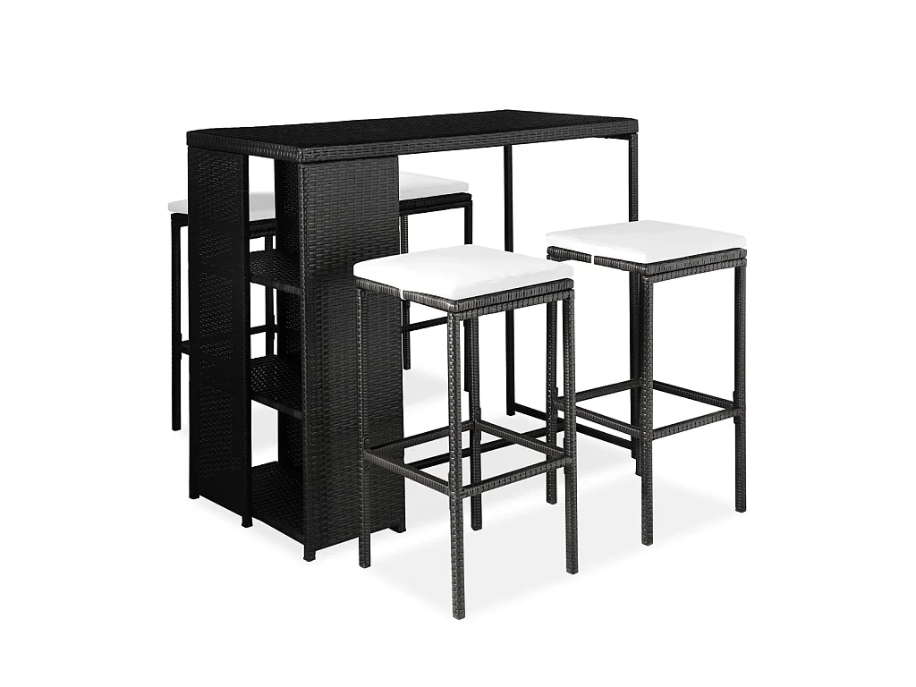 Meuble de bar de jardin 5 pcs et coussins Résine tressée Noir GFDF12144