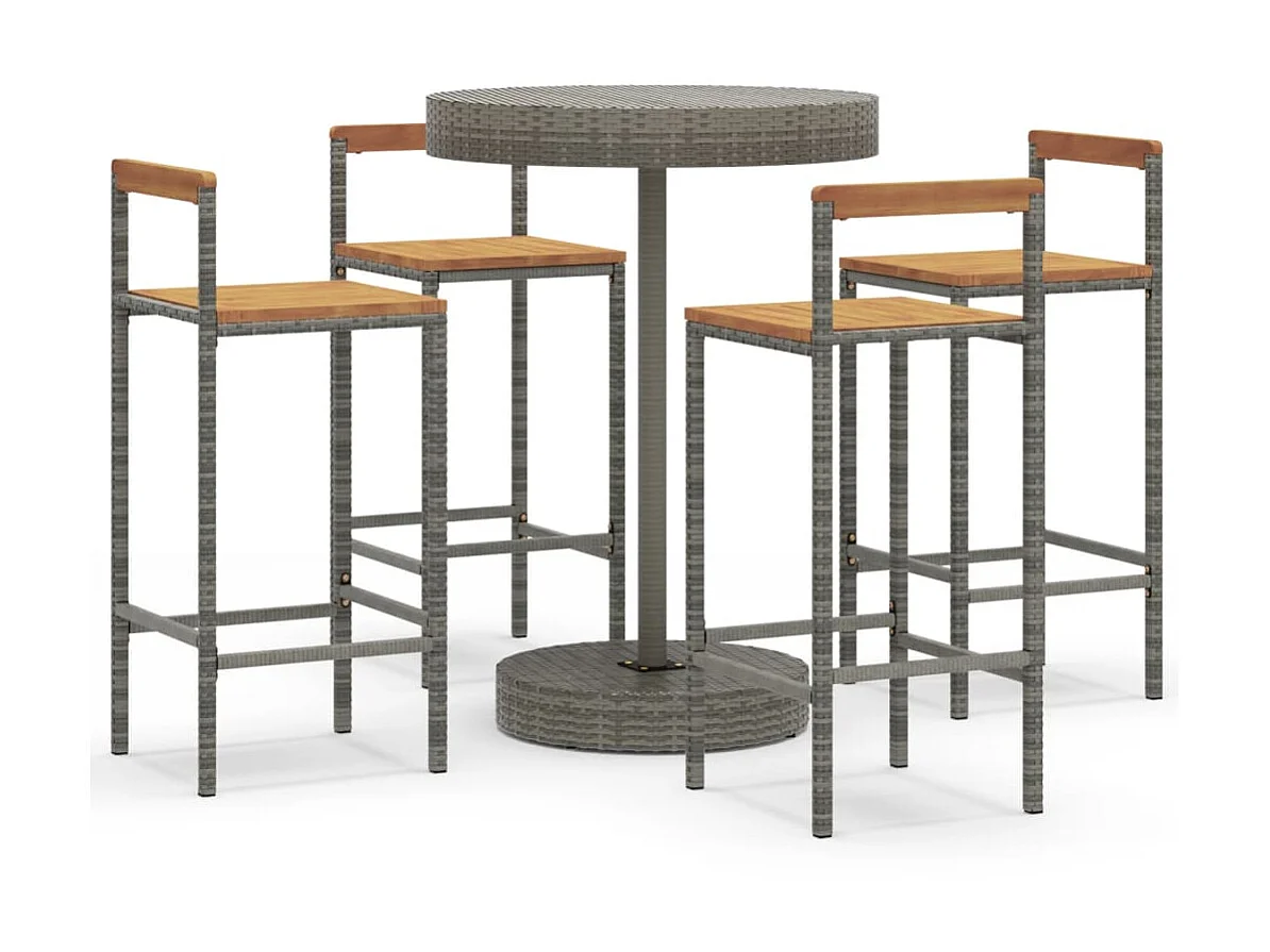 Ensemble de bar jardin 5 pcs gris poly rotin/bois massif acacia GFDF34214