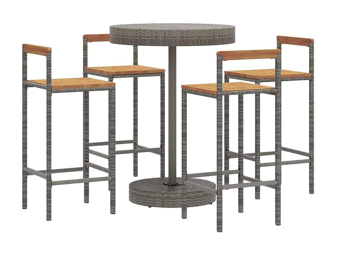Ensemble de bar jardin 5 pcs gris poly rotin/bois massif acacia GFDF34214