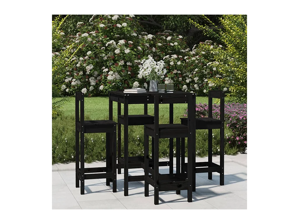 Ensemble de bar de jardin 5 pcs noir bois de pin massif GFDF67466