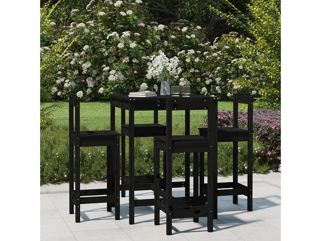 Ensemble de bar de jardin 5 pcs noir bois de pin massif GFDF67466