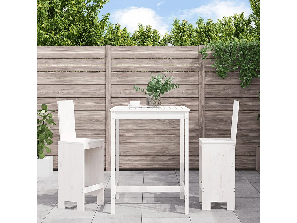 Set de mesa y taburetes altos jardín 3 pzas madera pino blanco ES633813