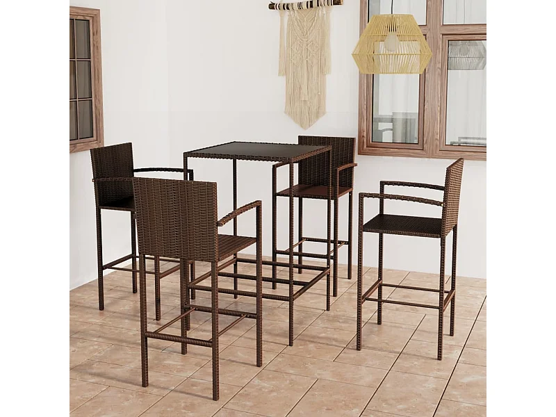 Ensemble de bar de jardin 5 pcs Résine tressée Marron GFDF60148