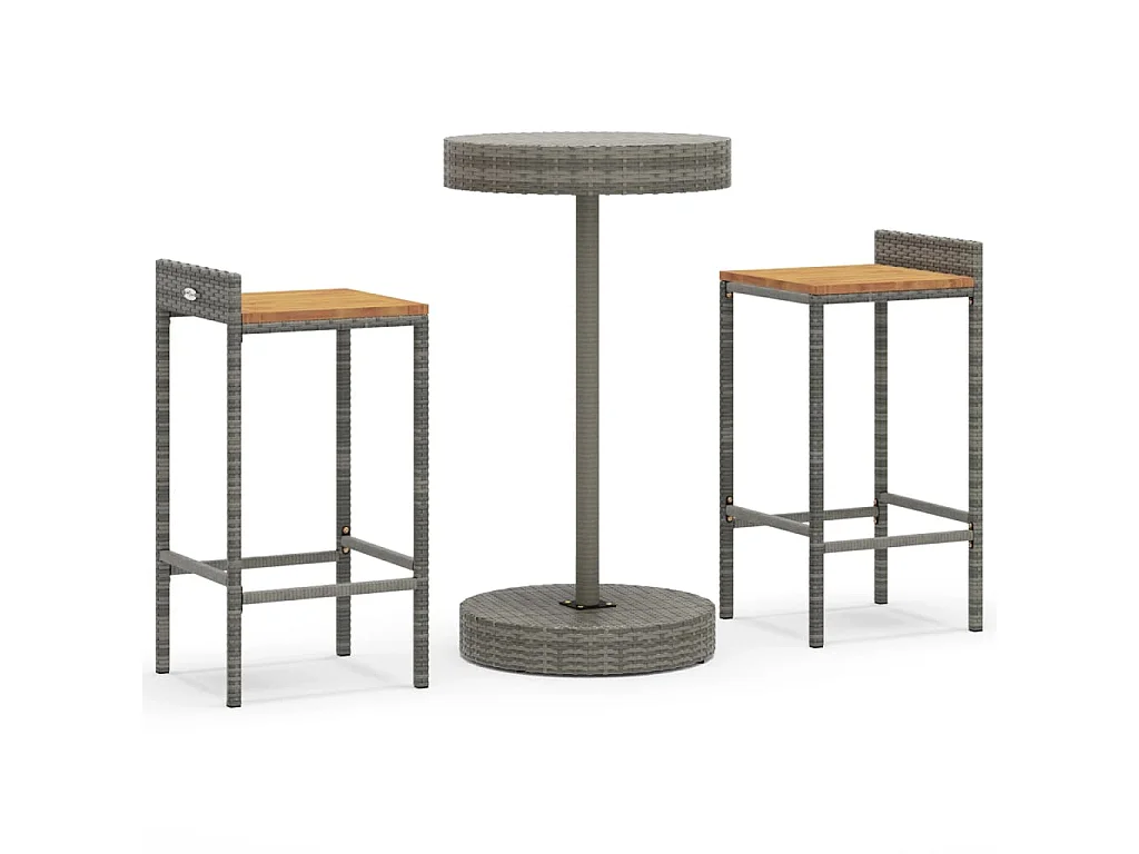 Ensemble de bar jardin 3 pcs gris poly rotin/bois massif acacia GFDF35467