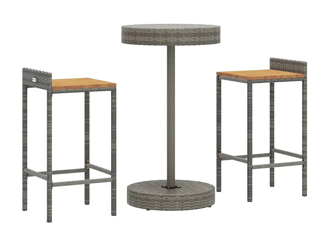 Ensemble de bar jardin 3 pcs gris poly rotin/bois massif acacia GFDF35467