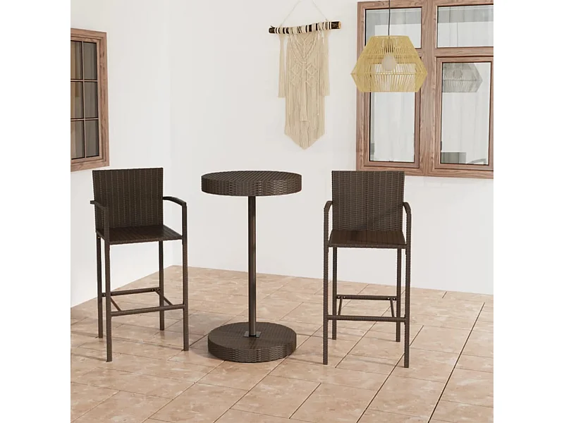 Ensemble de bar de jardin 3 pcs Résine tressée Marron GFDF92921