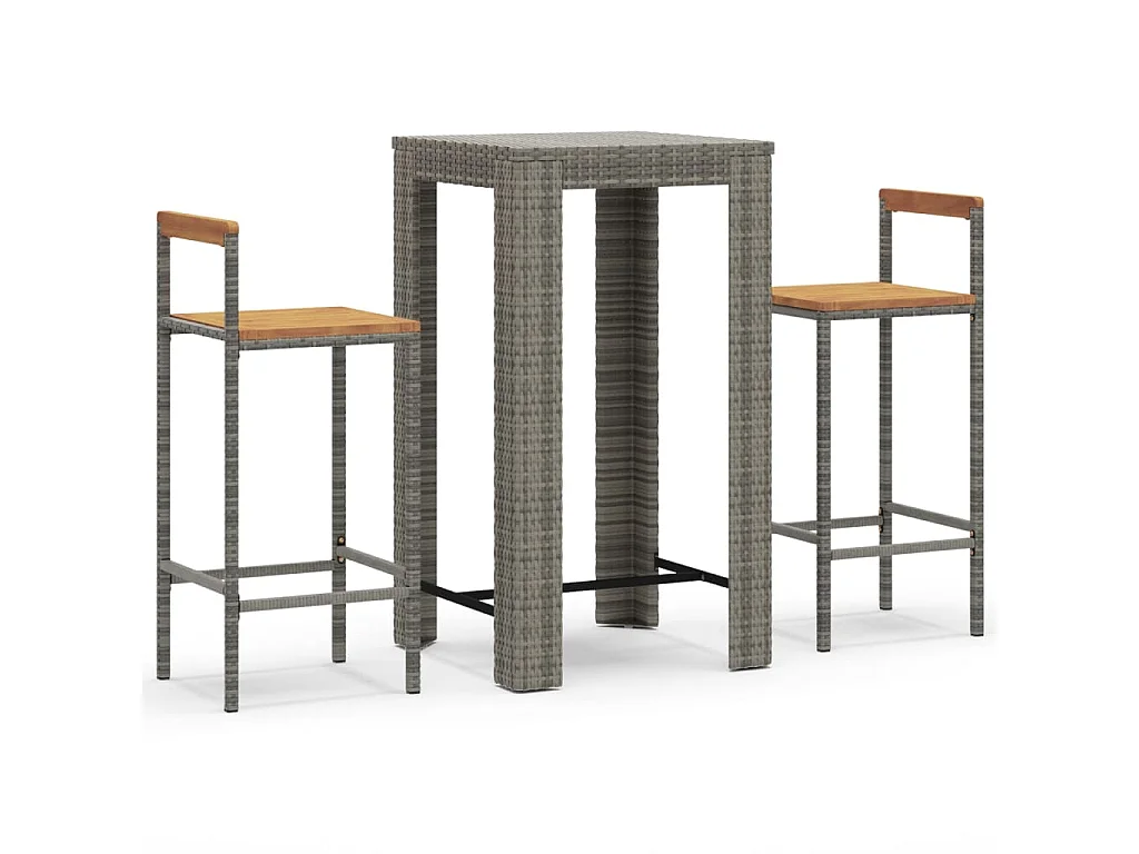 Ensemble de bar jardin 3 pcs gris poly rotin/bois massif acacia GFDF85544