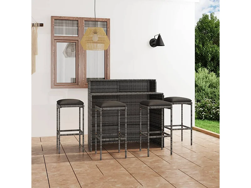Ensemble de bar de jardin avec coussins 5 pcs Gris GFDF60887