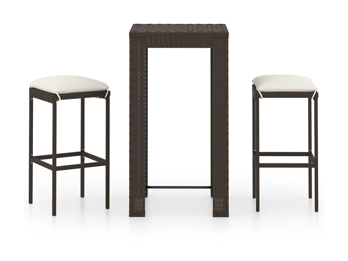 3-delige Tuinbarset met kussens poly rattan bruin NL635553