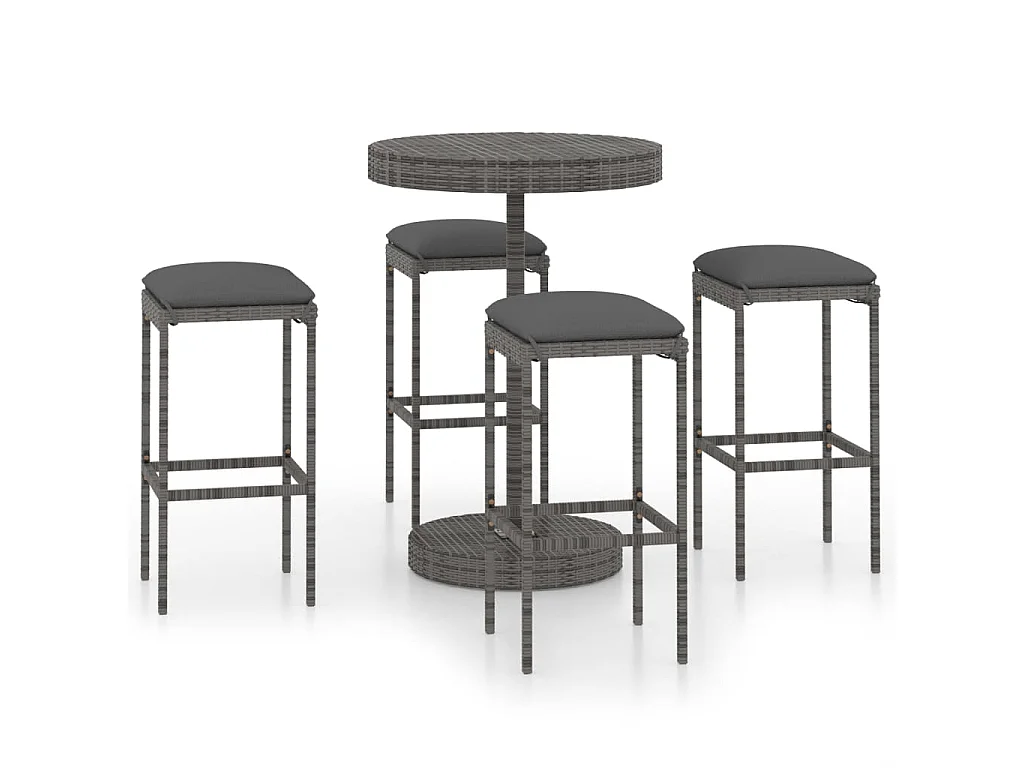 5-delige Tuinbarset met kussens poly rattan grijs NL646614