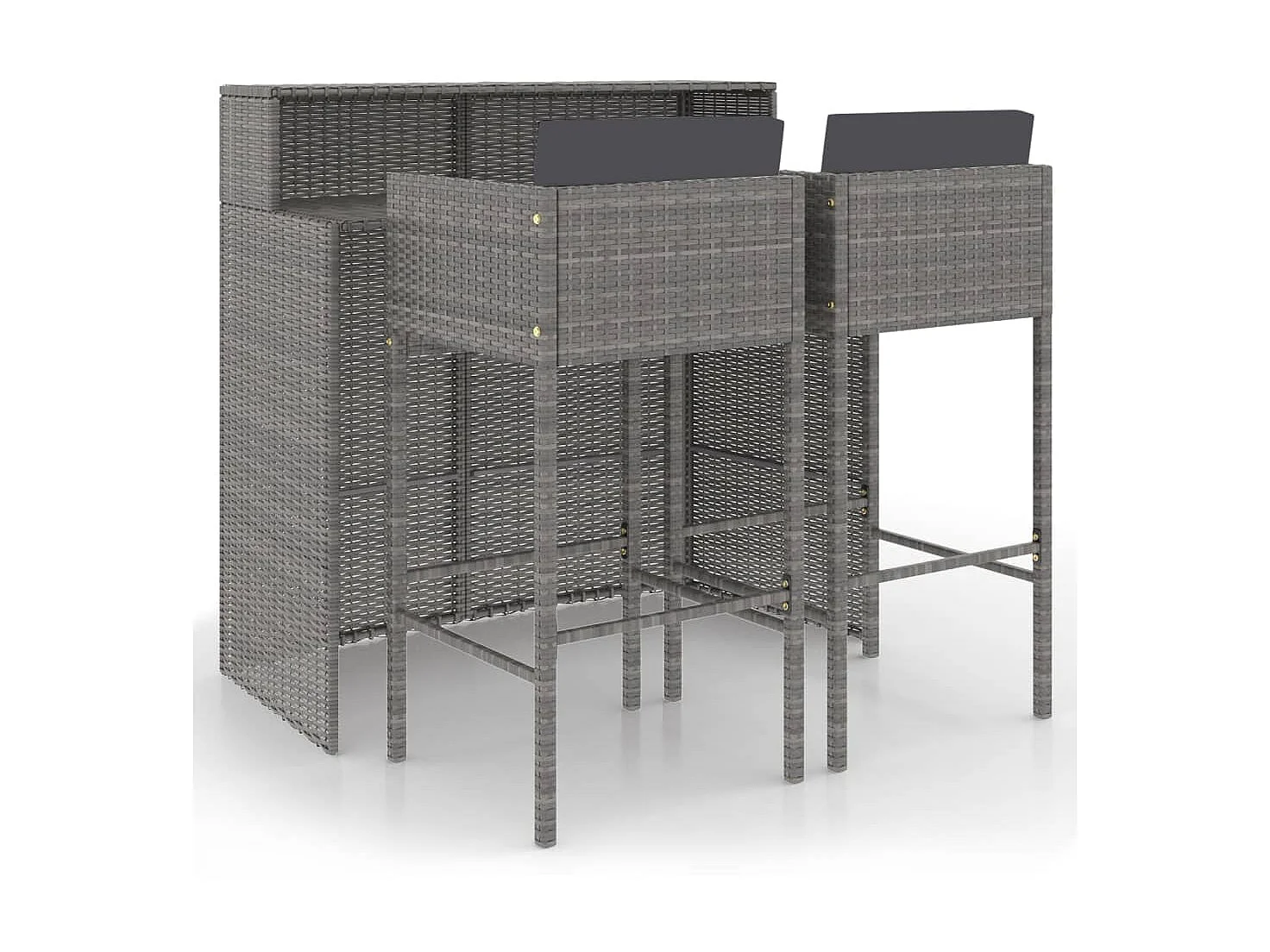 3-delige Tuinbarset met kussens poly rattan grijs NL684006