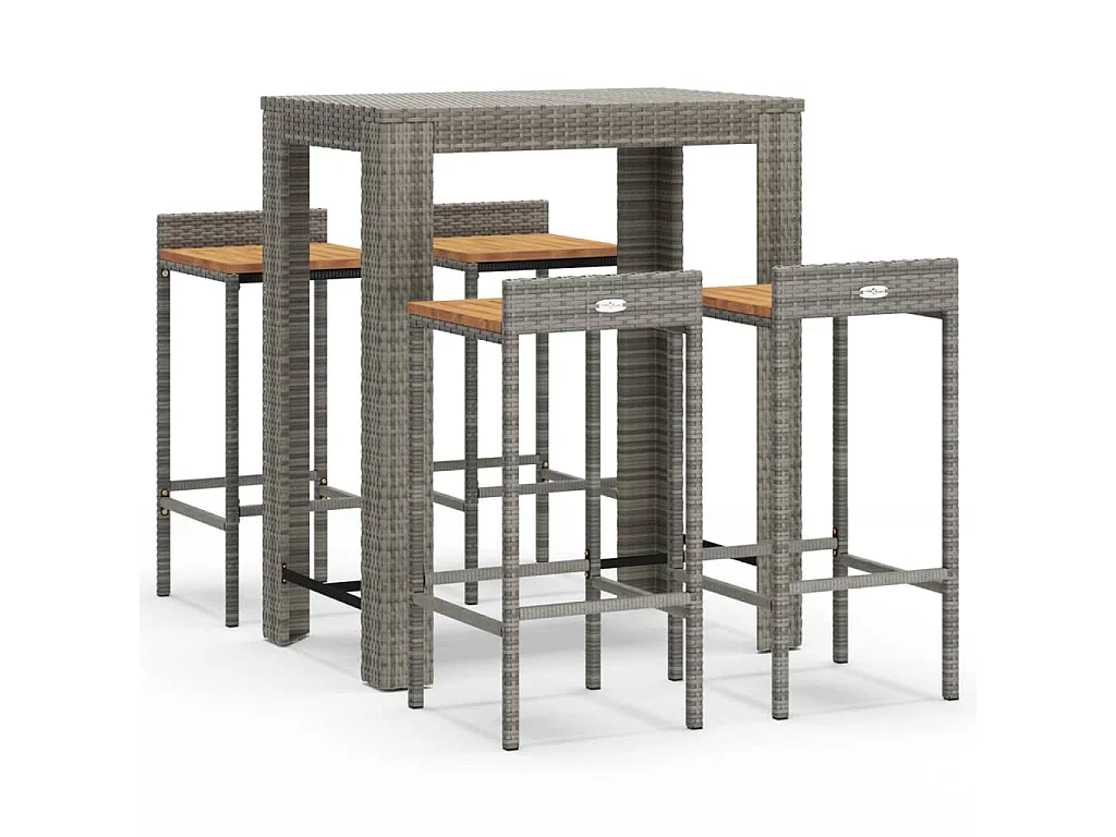 5-delige Tuinbarset poly rattan en massief acaciahout grijs NL573627