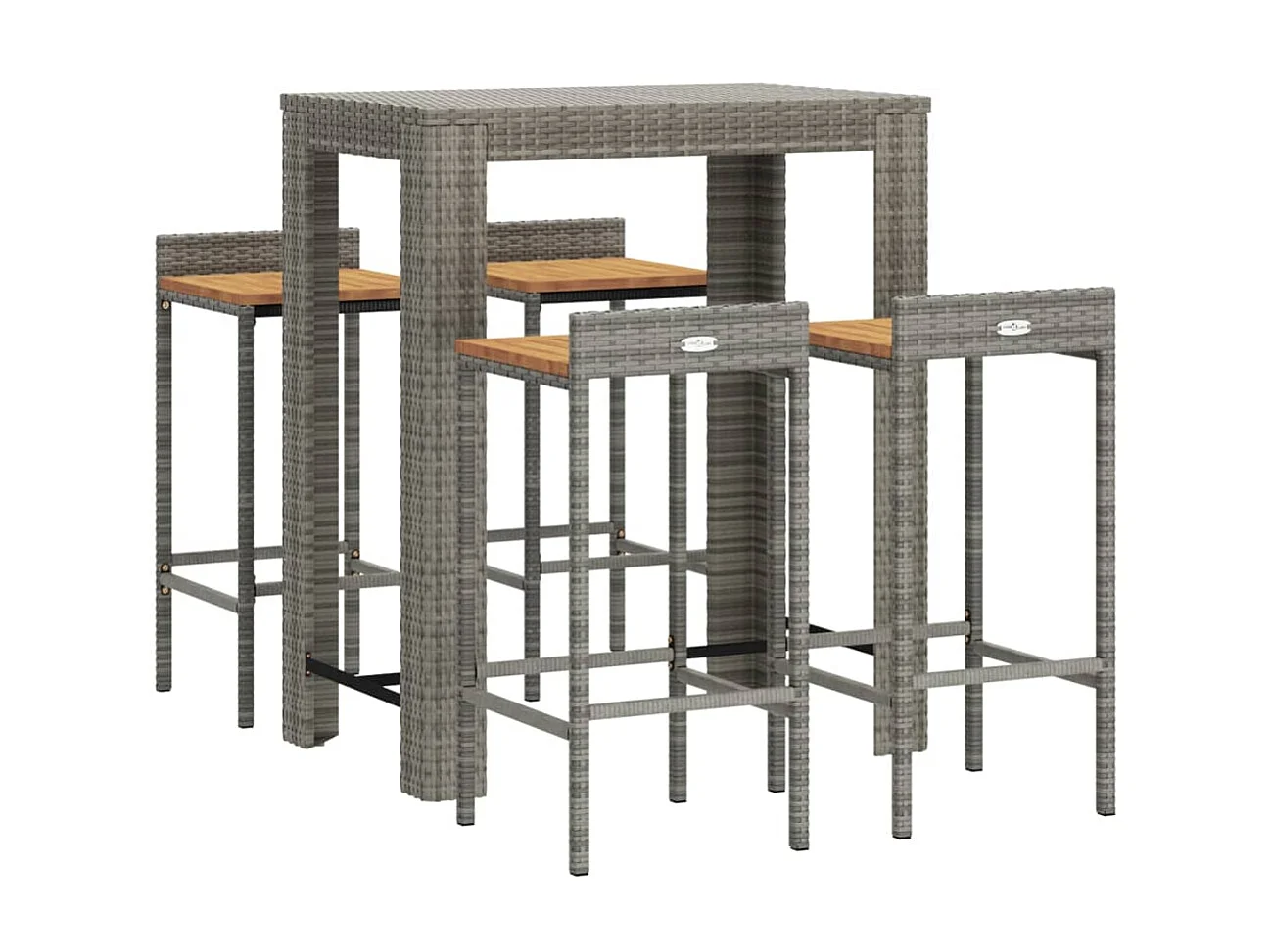 5-delige Tuinbarset poly rattan en massief acaciahout grijs NL573627