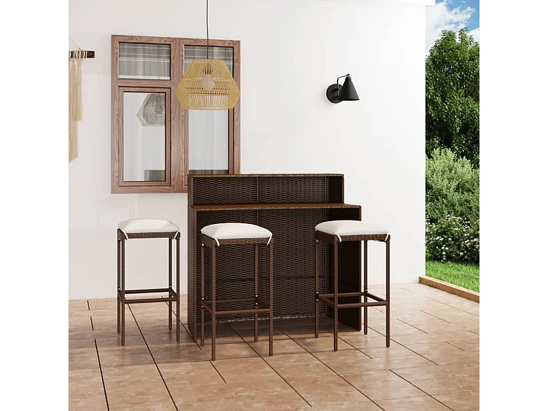 Juego de muebles de bar para jardín 4 piezas y cojines marrón ES461541