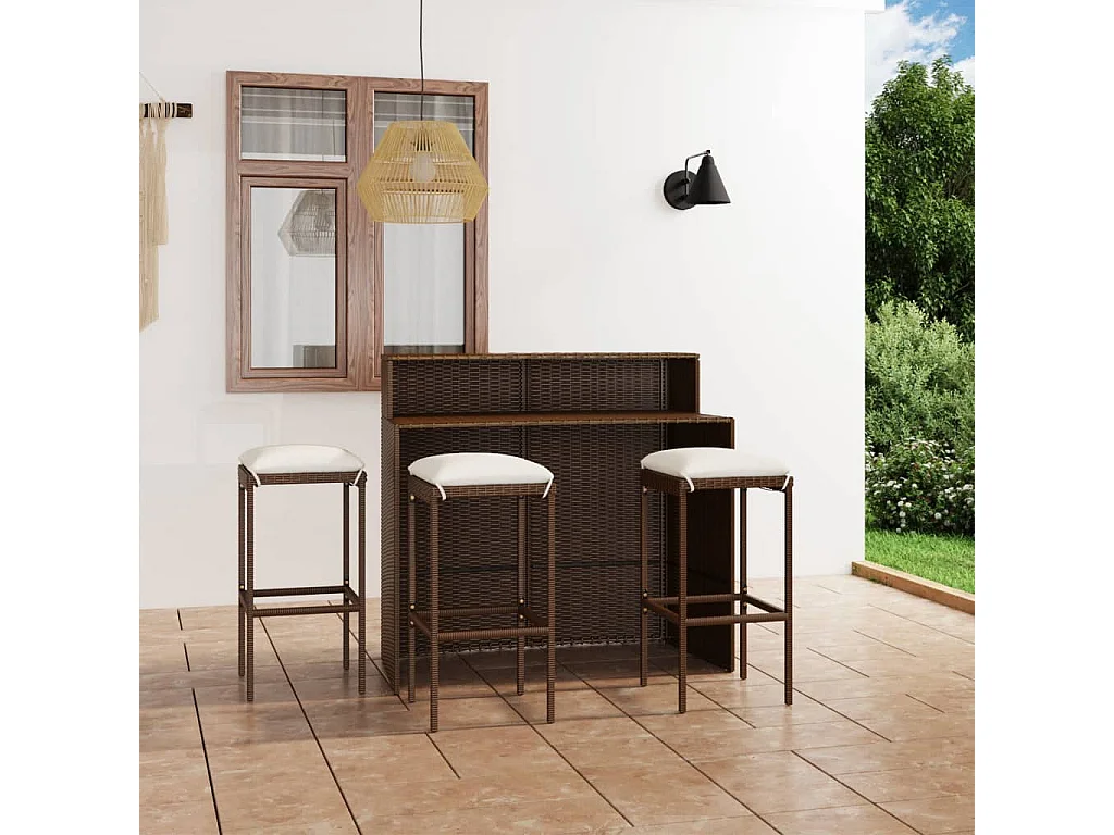 4 pcs conjunto de bar para jardim com almofadões castanho PT104211