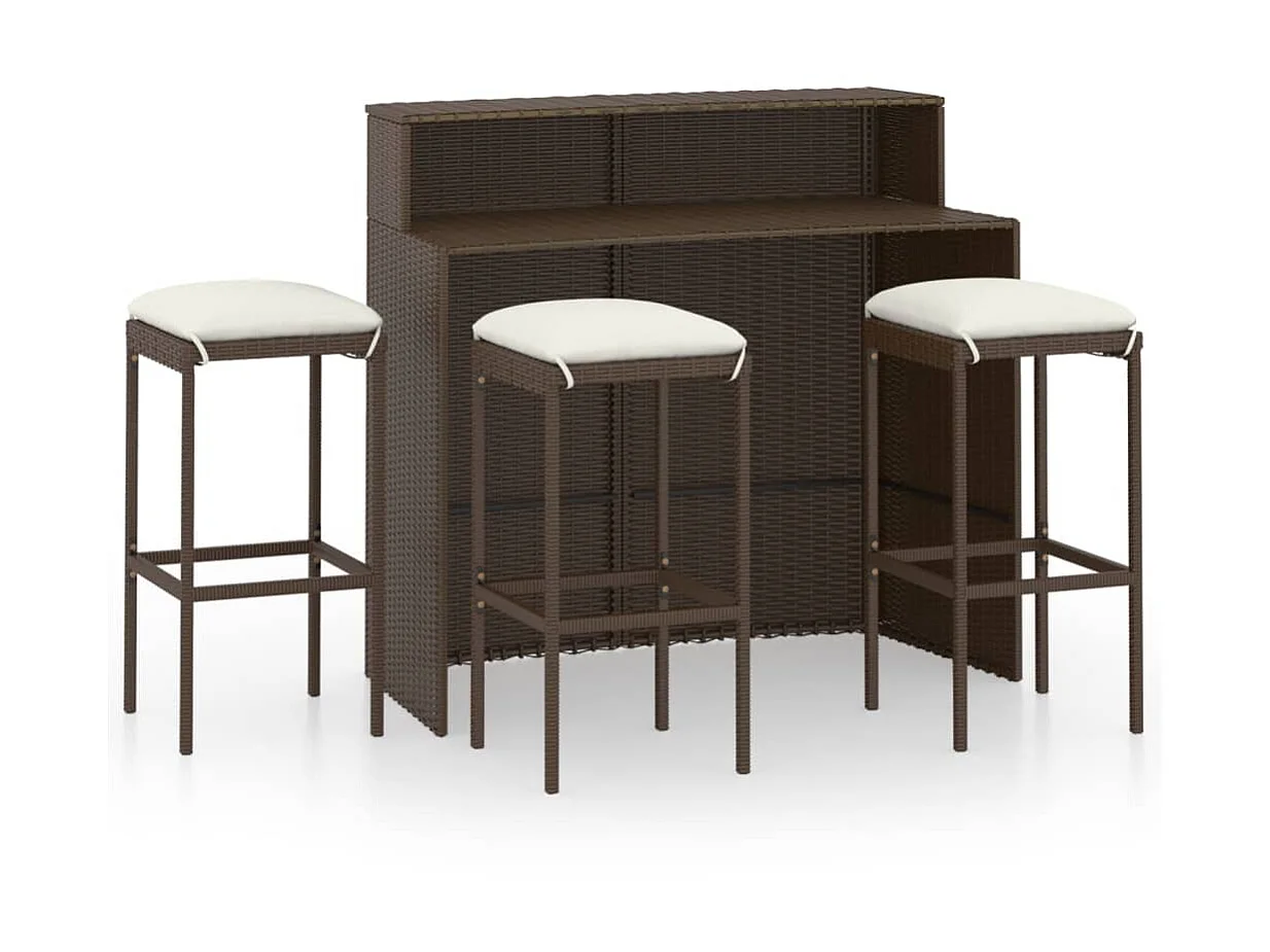 4 pcs conjunto de bar para jardim com almofadões castanho PT104211