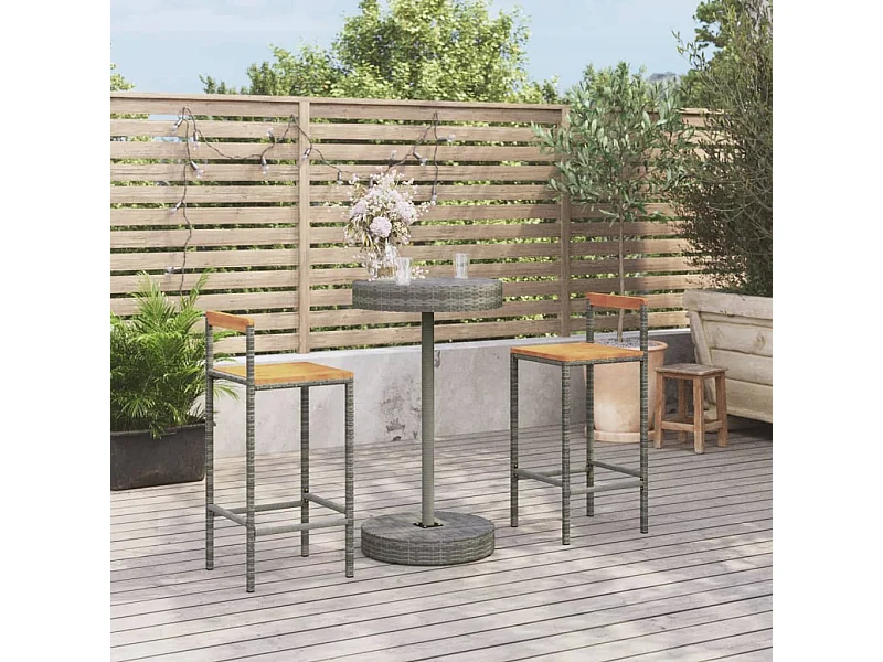 3 pcs conjunto de bar p/ jardim vime PE/acácia maciça cinzento PT723913