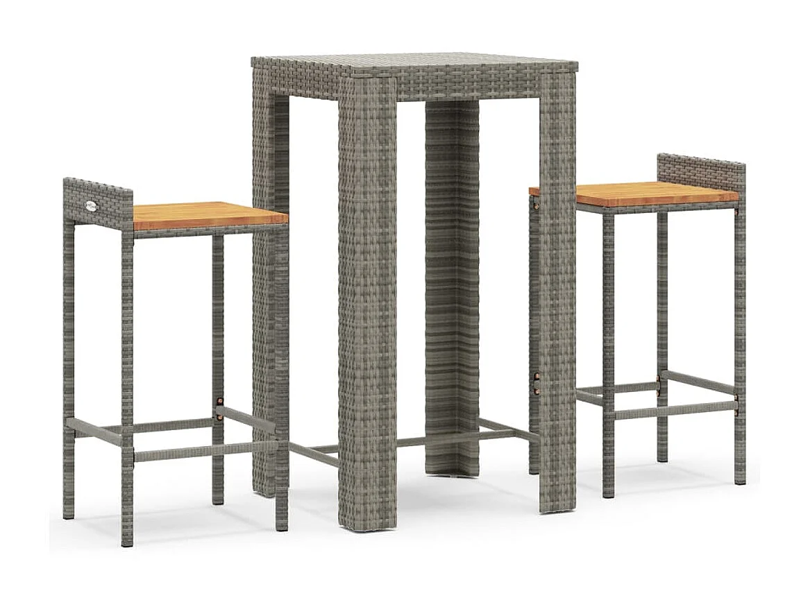 Ensemble de bar jardin 3 pcs gris poly rotin/bois massif acacia GFDF59322