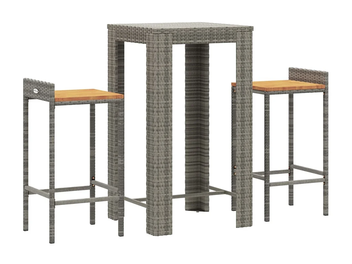Ensemble de bar jardin 3 pcs gris poly rotin/bois massif acacia GFDF59322