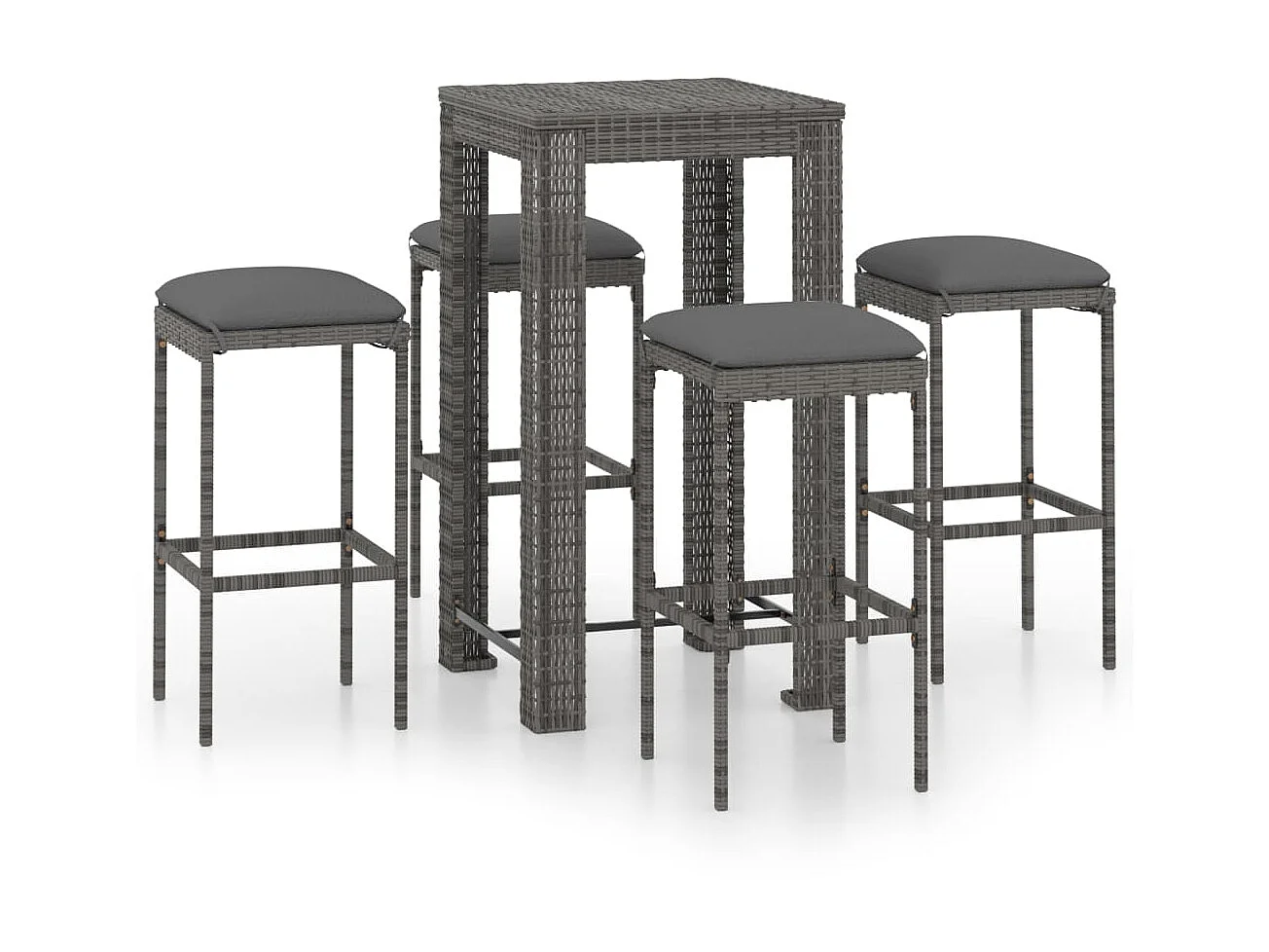 Set muebles bar jardín 5 piezas y cojines ratán sintético gris ES156725