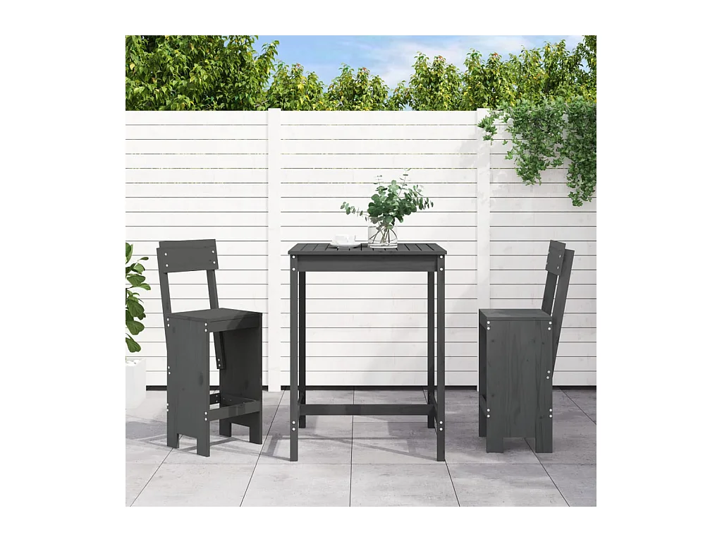 Ensemble de bar de jardin 3 pcs gris bois de pin massif GFDF96044