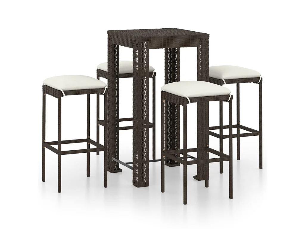 Set de bar para jardín 5 pzas y cojines ratán sintético marrón ES734265