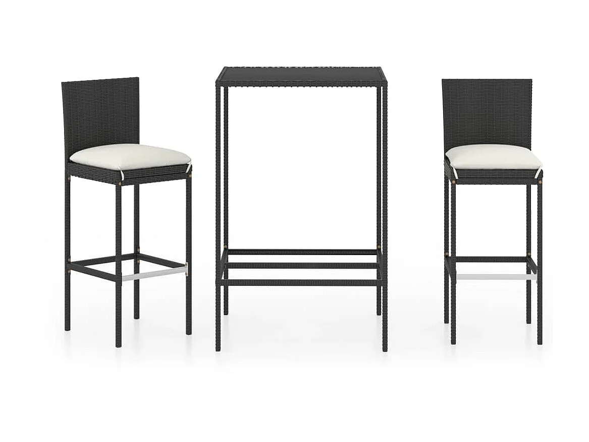 Ensemble de bar de jardin 3 pcs et coussins Résine tressée Noir GFDF64325