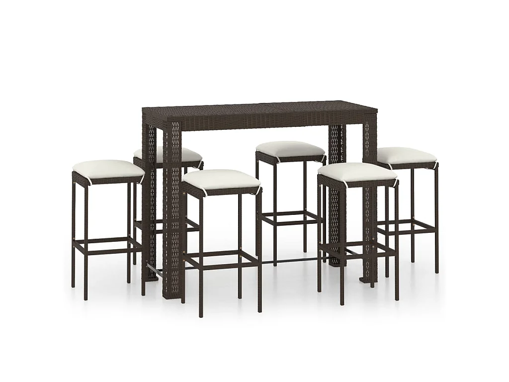Meuble de bar de jardin 7 pcs et coussins Résine tressée Marron GFDF66115