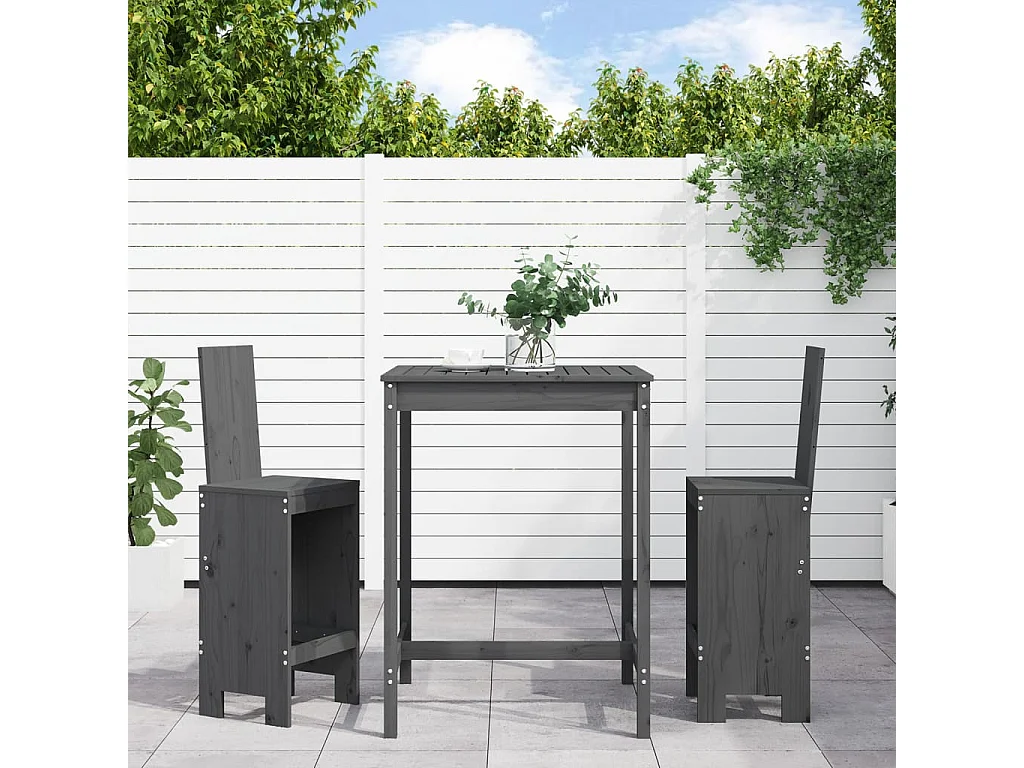 3 pcs conjunto de bar para jardim pinho maciço cinzento PT860604