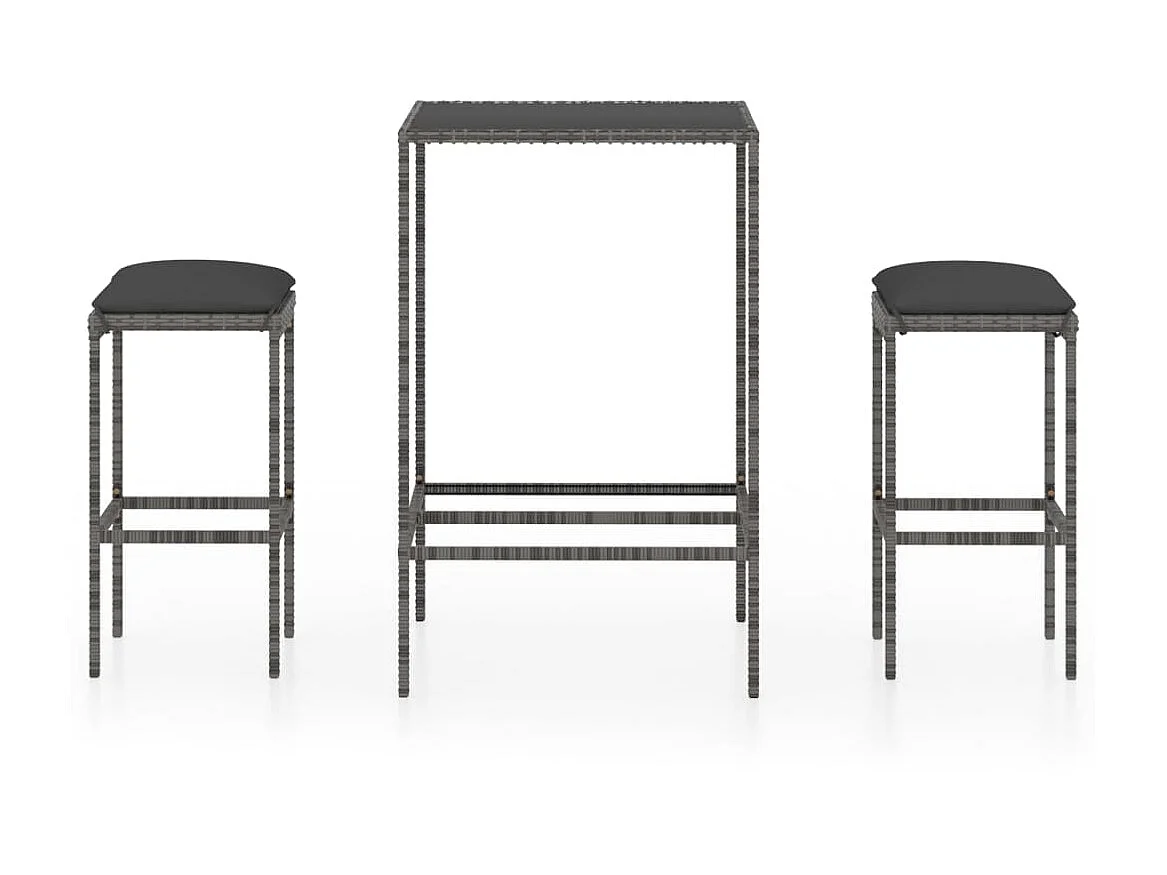 Ensemble de bar de jardin 3 pcs et coussins Résine tressée Gris GFDF65244