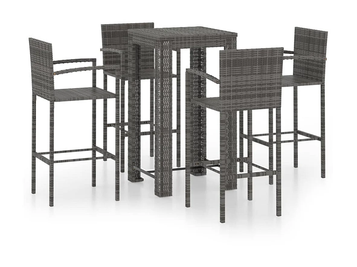 Jeu de bar de jardin 5 pcs avec accoudoirs Résine tressée Gris GFDF25986