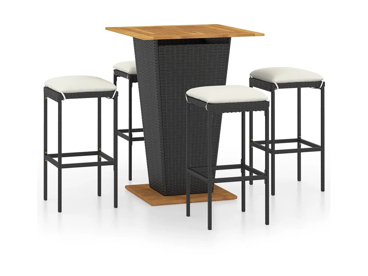 5 pcs conjunto de bar p/ jardim c/ almofadões vime PE preto PT937490