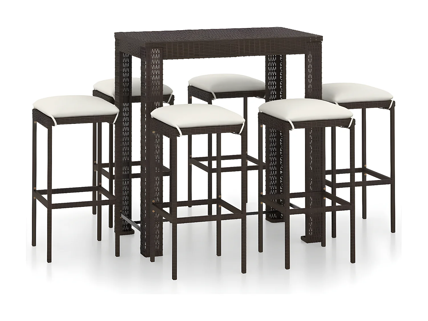 7 pcs conjunto de bar p/ jardim com almofadões vime PE castanho PT566411