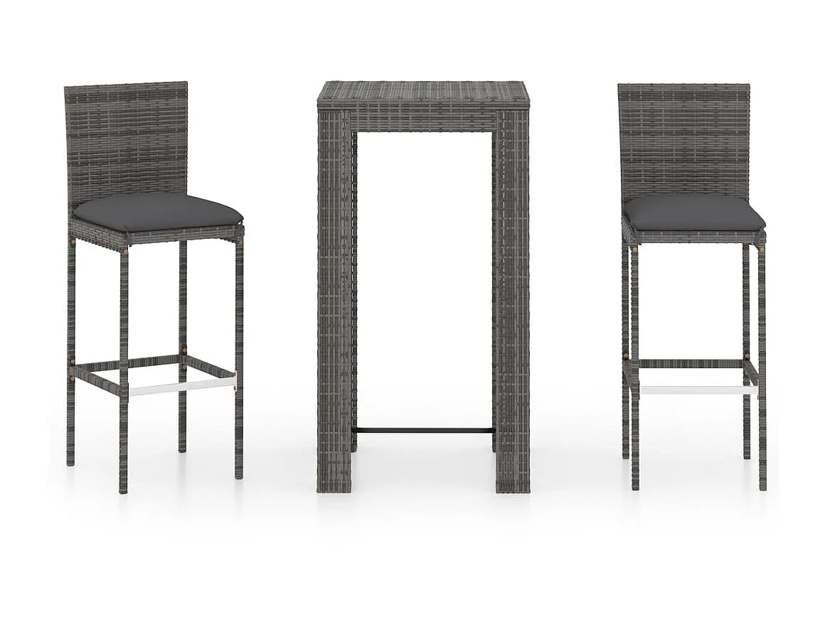 3-delige Tuinbarset met kussens poly rattan grijs NL490132