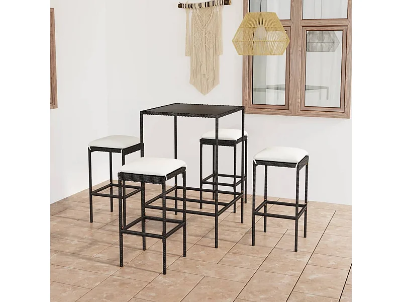 5-delige Tuinbarset met kussens poly rattan zwart NL343628