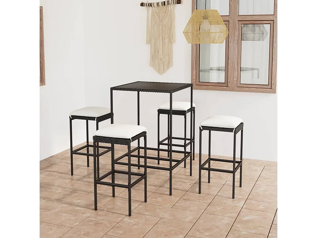 5-delige Tuinbarset met kussens poly rattan zwart NL343628