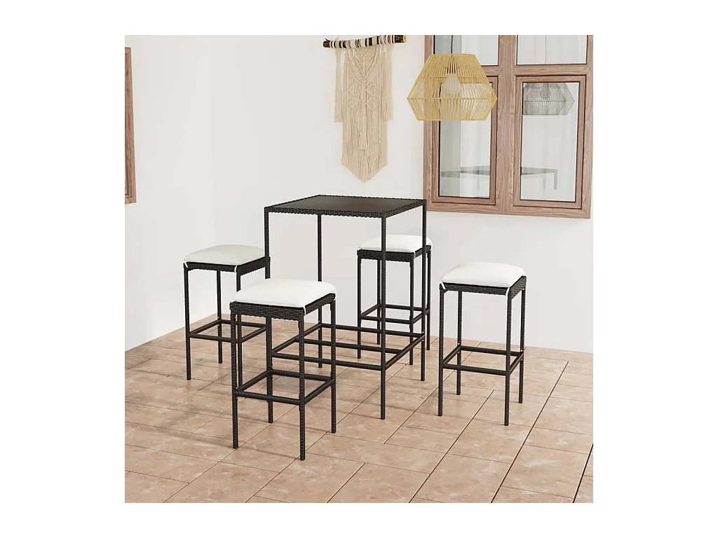 Ensemble de bar de jardin 5 pcs et coussins Résine tressée Noir GFDF54981